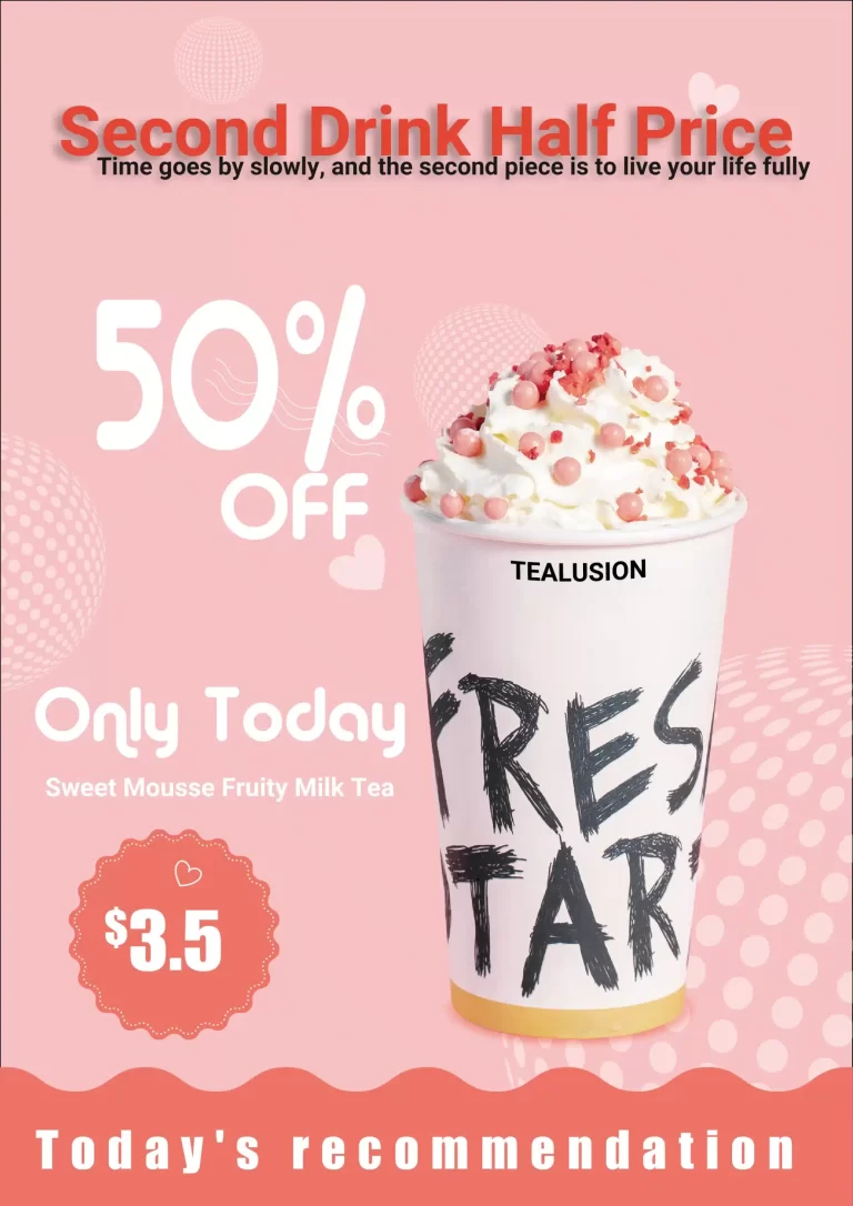 A4 poster and flyer featuring milk tea with spherical design elements in the background, created using Adobe Illustrator