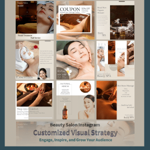 9 images showcasing beauty salon-themed designs in a consistent style, demonstrating professional social media design services